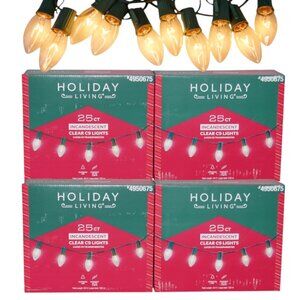 4 Sets x 25ct Clear Incandescent Ceramic C9 Lights 24ft New! Old School Vintage